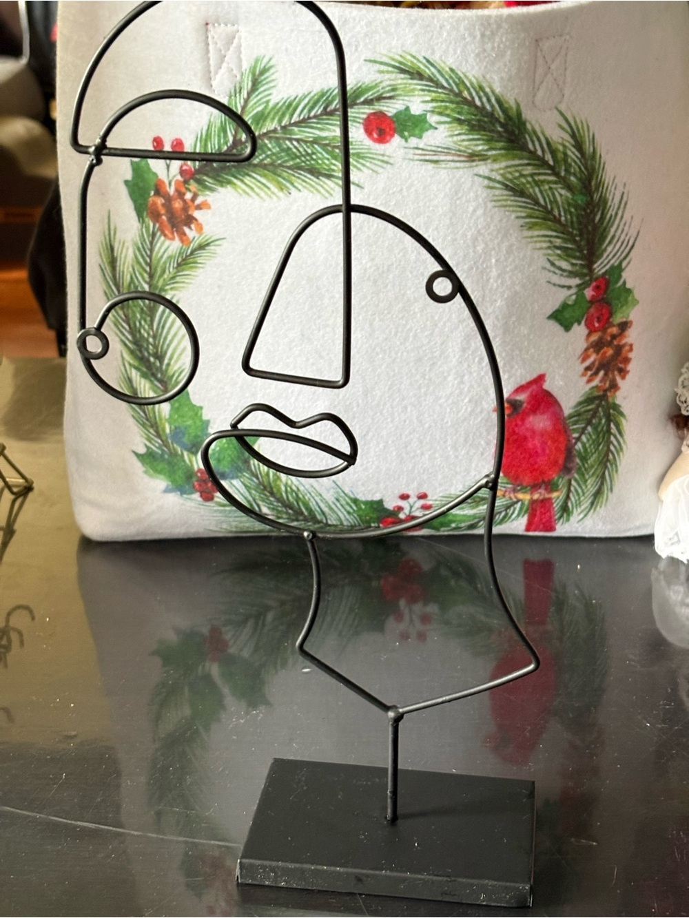 Modern Abstract Metal Face Sculpture - Black